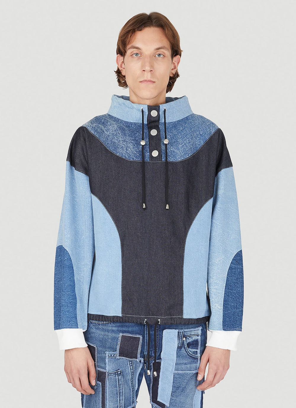 Patchwork hooded sweatshirt in blue