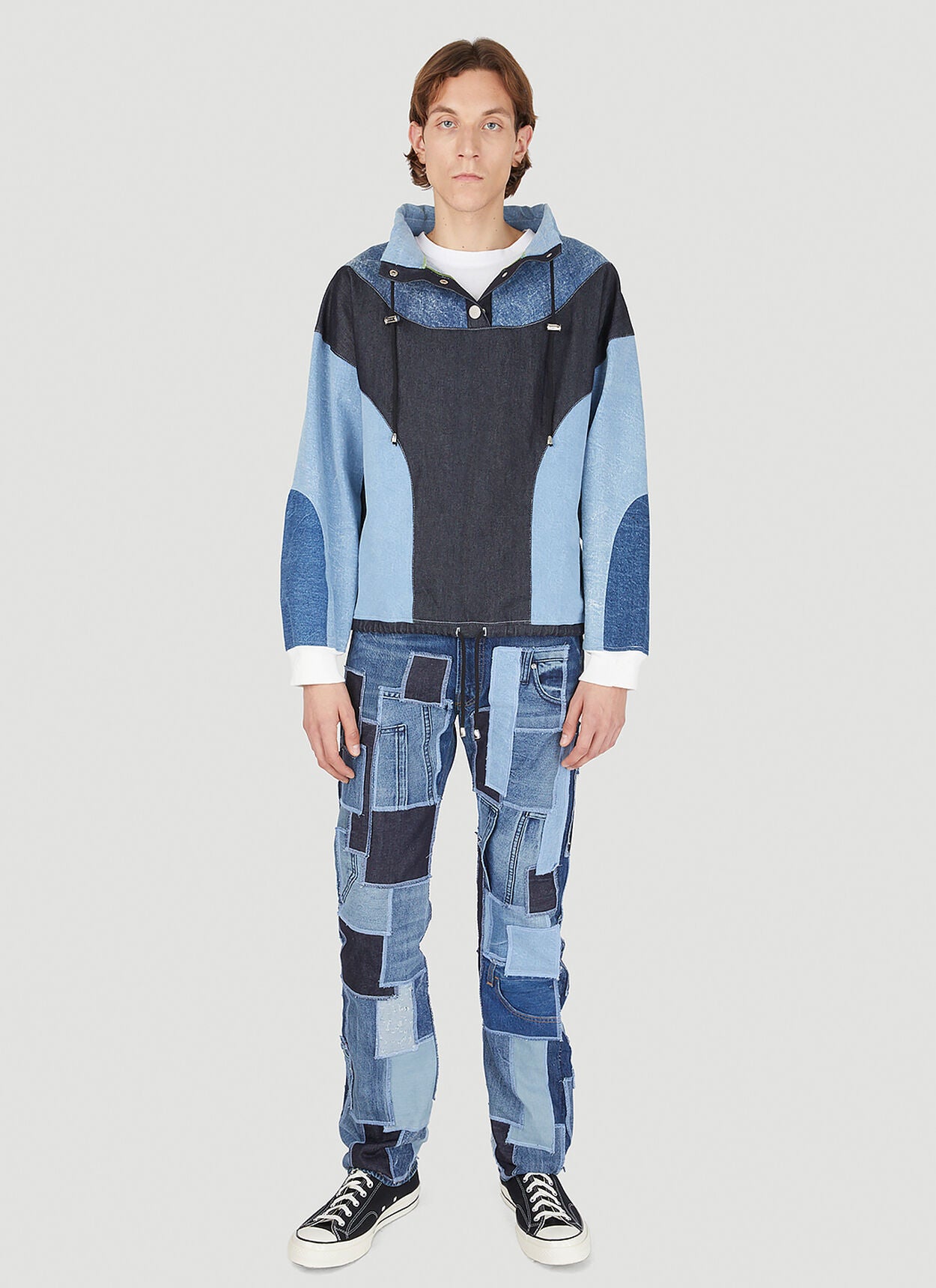 Patchwork hooded sweatshirt in blue