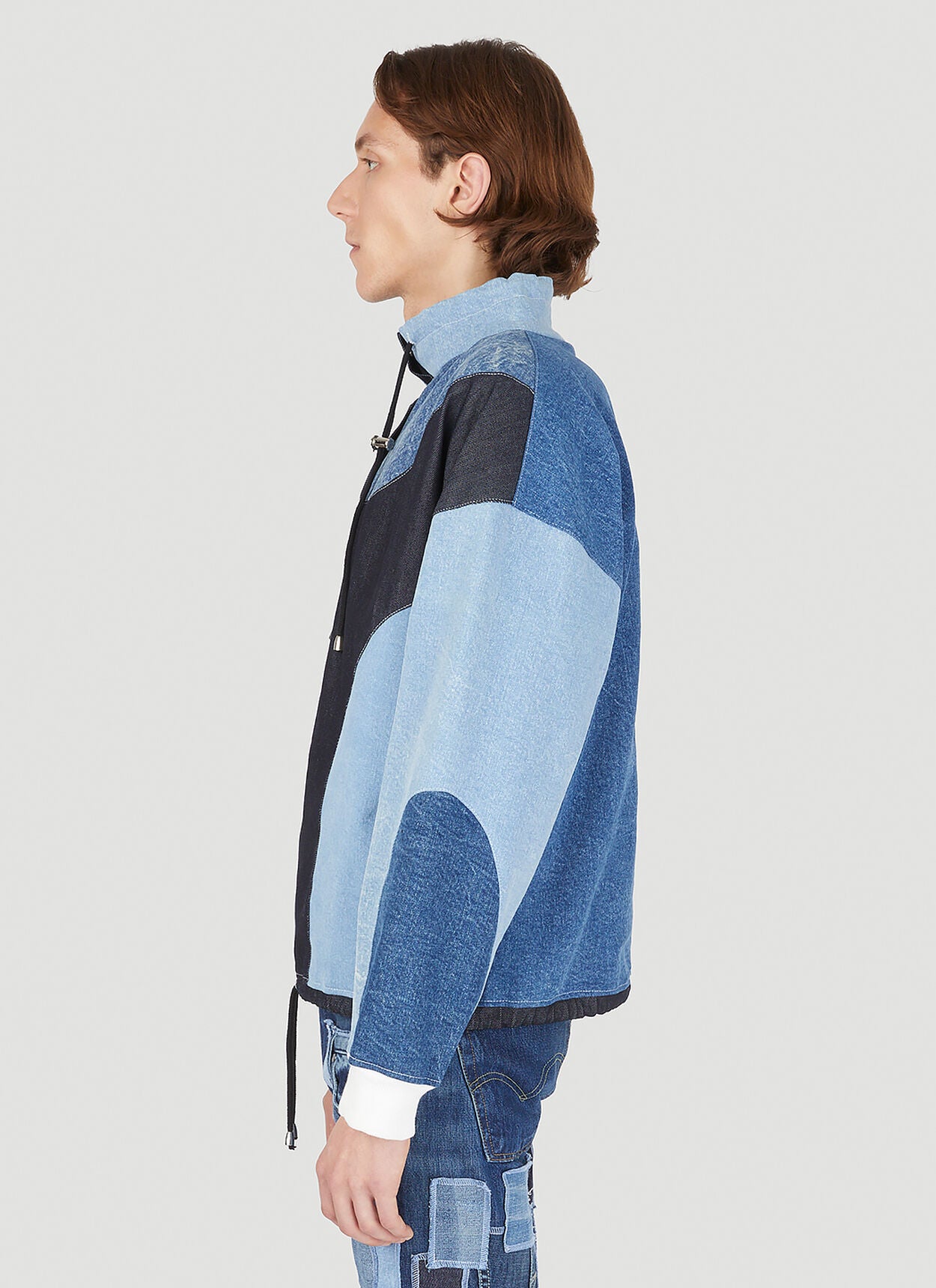 Patchwork hooded sweatshirt in blue