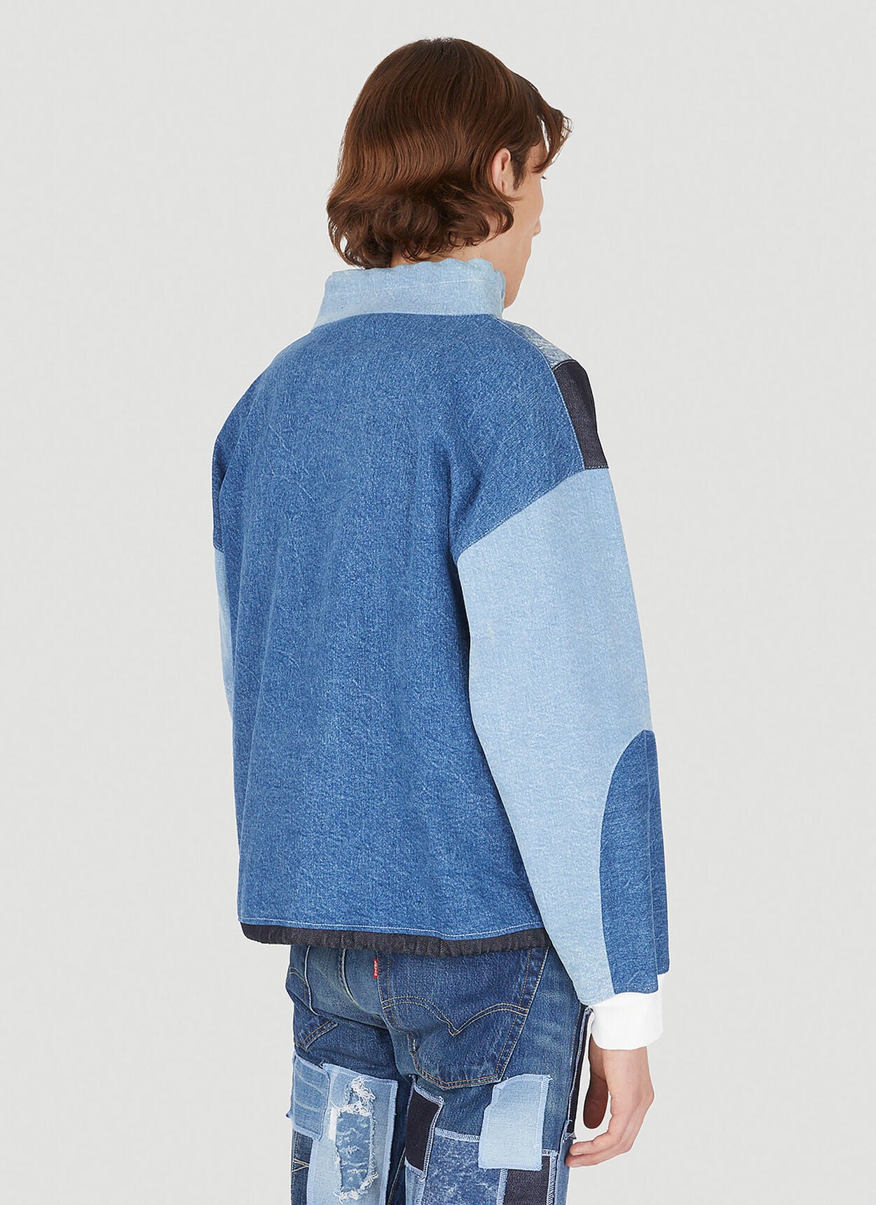 Patchwork hooded sweatshirt in blue