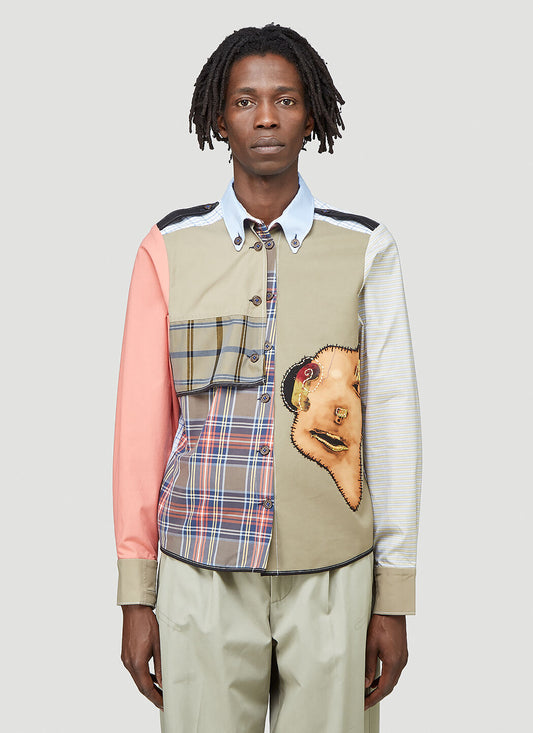Collage-Face Button-Up Shirt