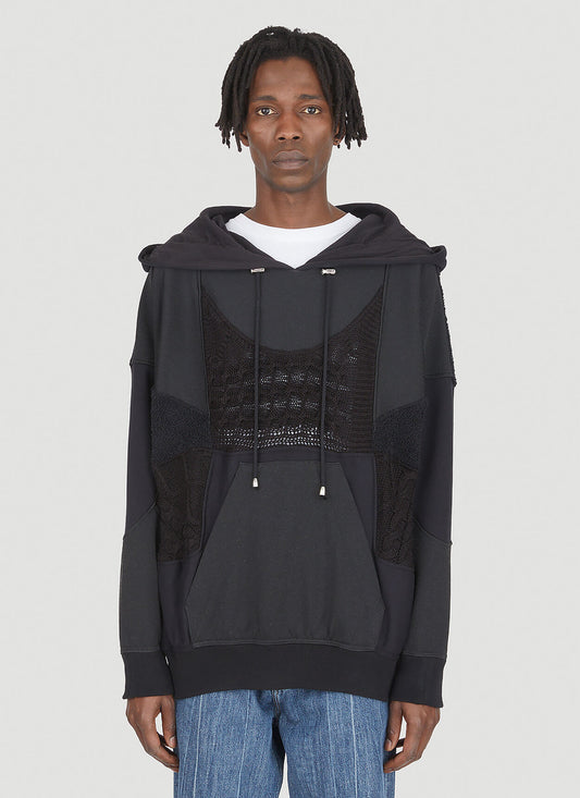 Up-cycled Monochromatic Hooded Sweatshirt in Black